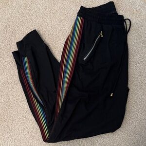 Vibrant Black Joggers with Multicolor Stripes